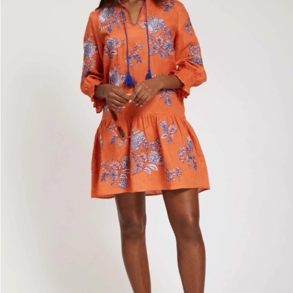 Tyler Boe Tiger Lily Dress with Blue Embroidery - Picture 2 of 10